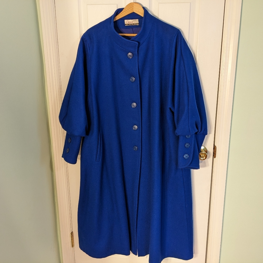 Vintage 80s puff sleeve royal blue wool coat